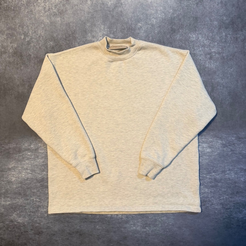 Fear of God Essentials Mock Neck Sweatshirt XXS Oatmeal Heather Back Logo FOG